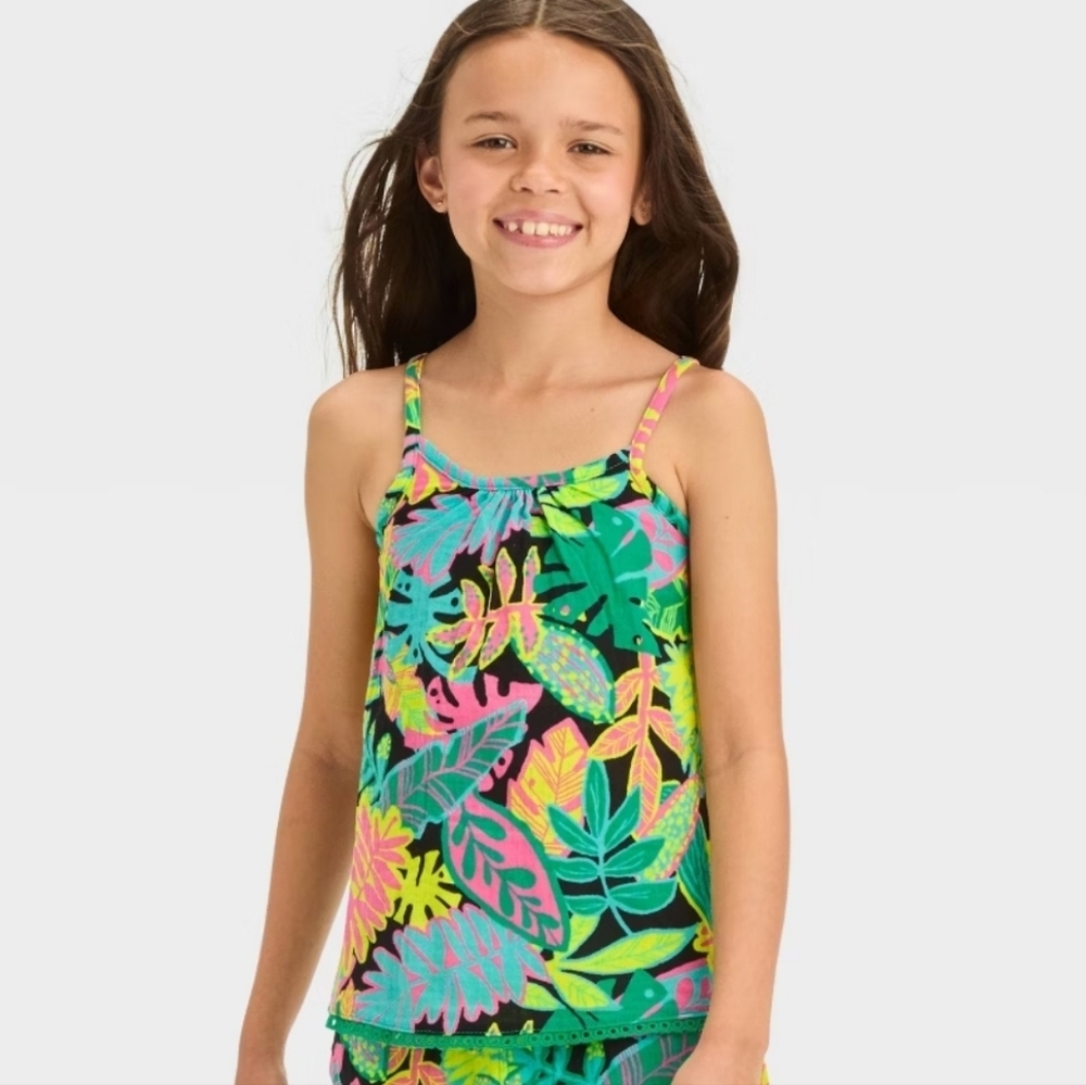 Girls' Back Bow Tropical Gauze Tank Top - Cat & Jack S(6/7)